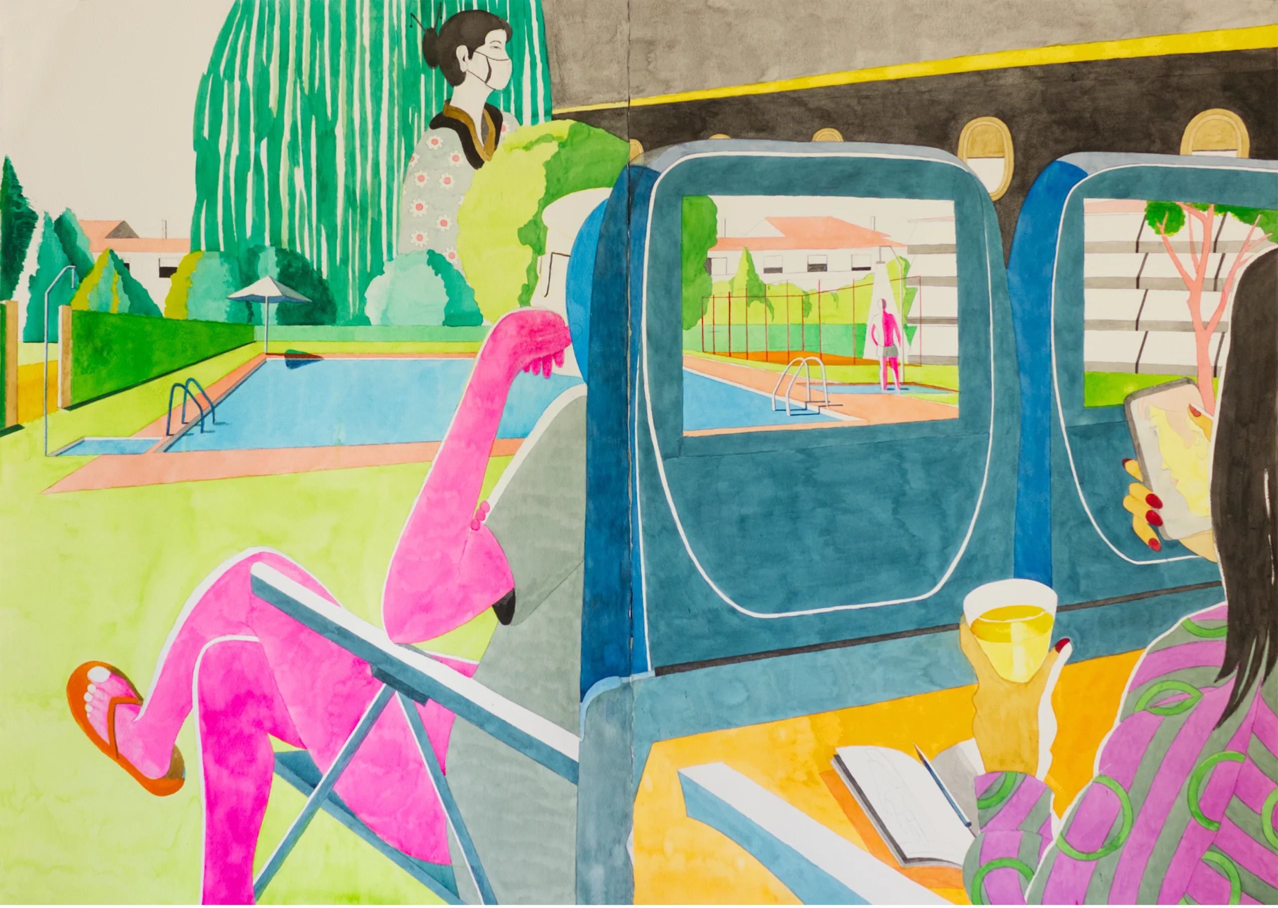 Recordando la piscina en el viaje a China. 2025. 100 x 141 cm.